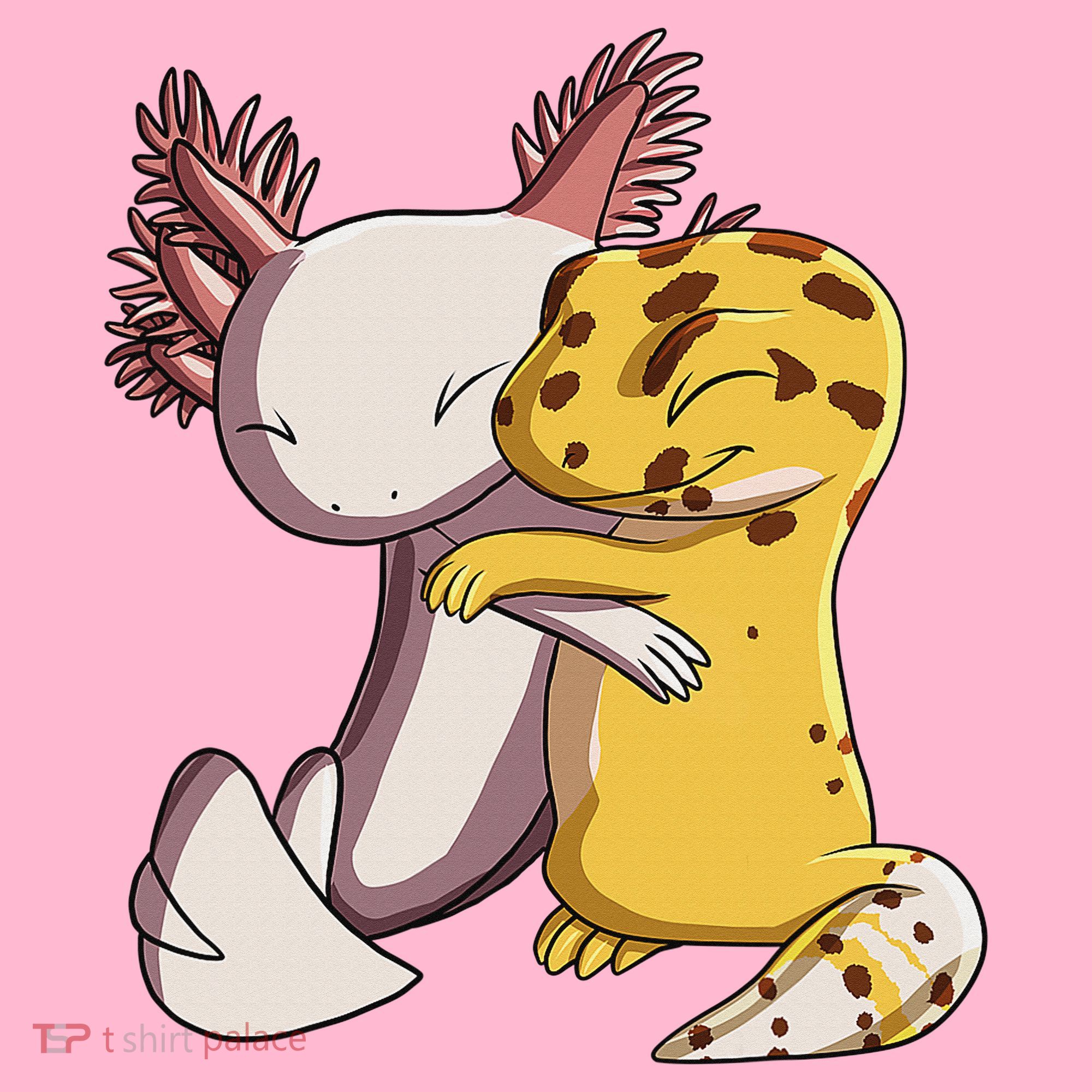 Cute Kawaii Leopard Gecko Hugging Axolotl Funny Coaster
