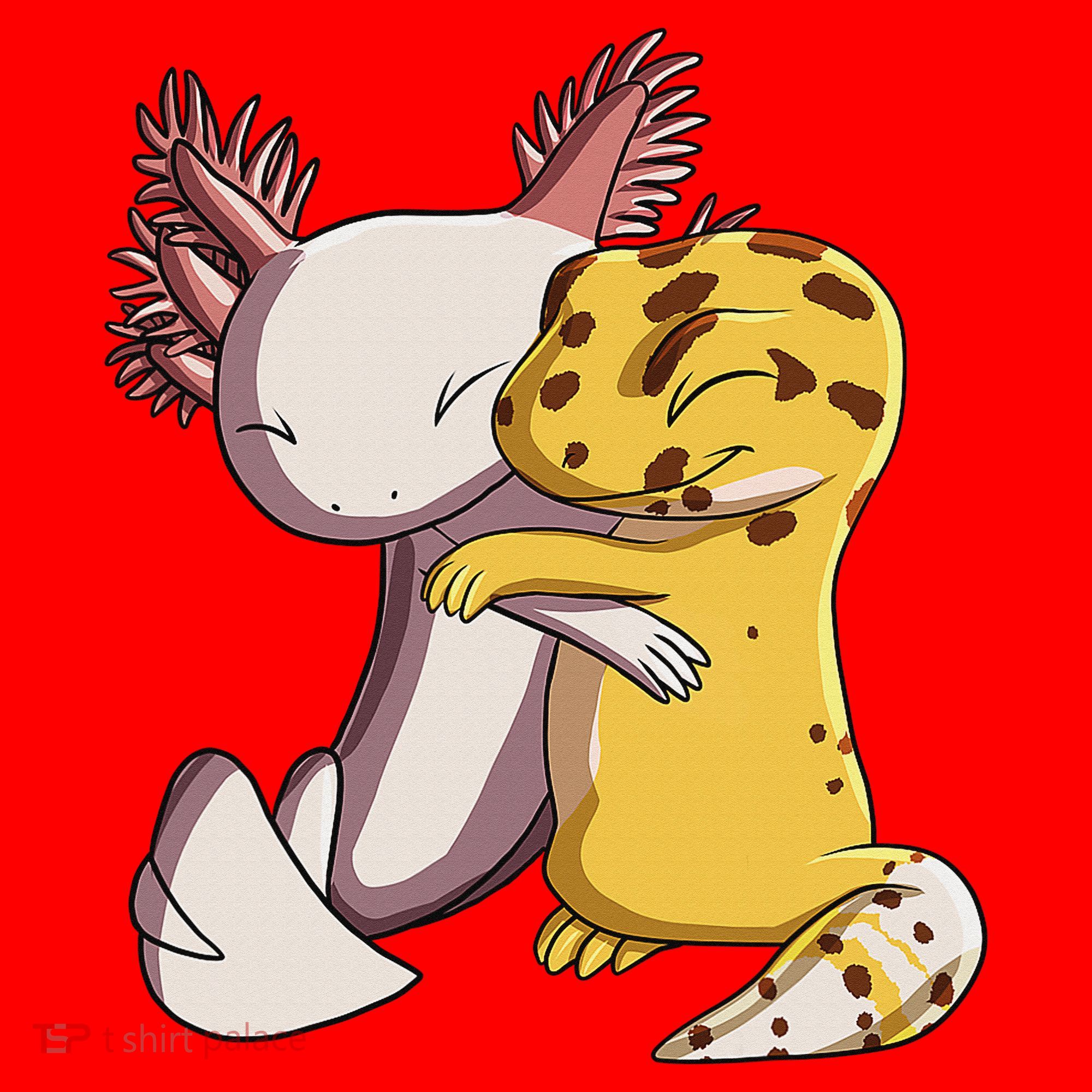 Cute Kawaii Leopard Gecko Hugging Axolotl Funny Santa Hat