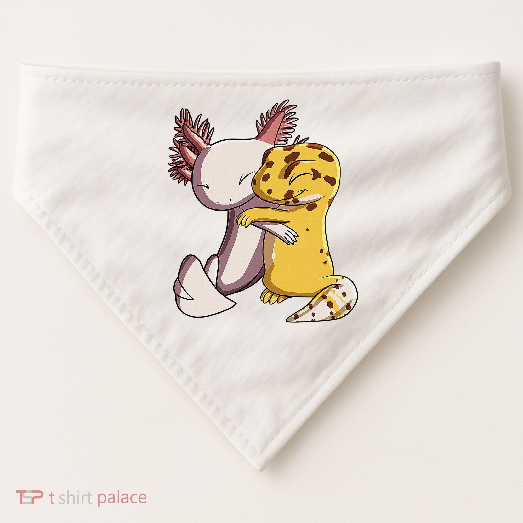 Cute Kawaii Leopard Gecko Hugging Axolotl Funny USA-Made Doggie Bandana