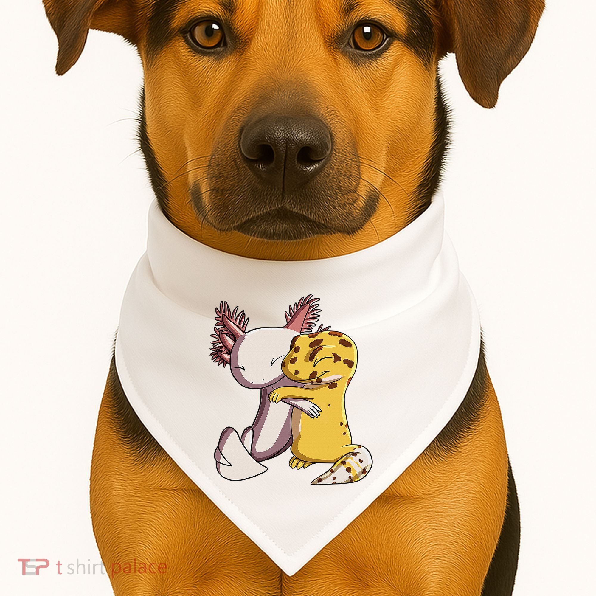Cute Kawaii Leopard Gecko Hugging Axolotl Funny USA-Made Doggie Bandana