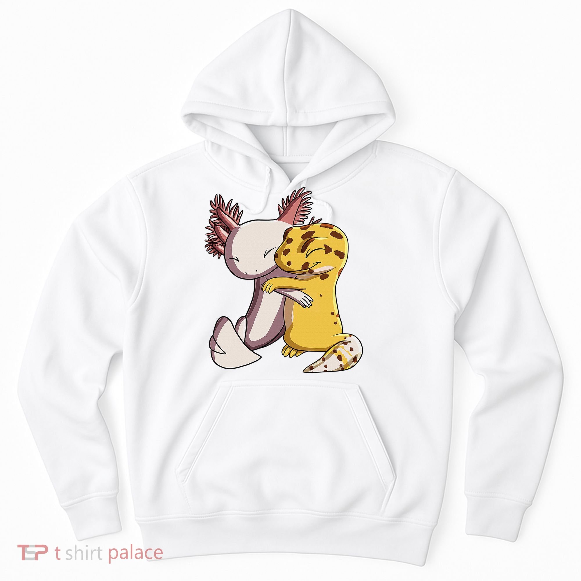 Cute Kawaii Leopard Gecko Hugging Axolotl Funny Hoodie