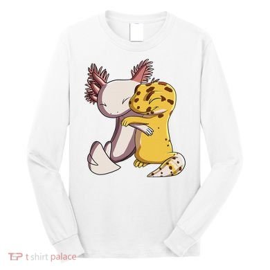 Cute Kawaii Leopard Gecko Hugging Axolotl Funny Long Sleeve Shirt