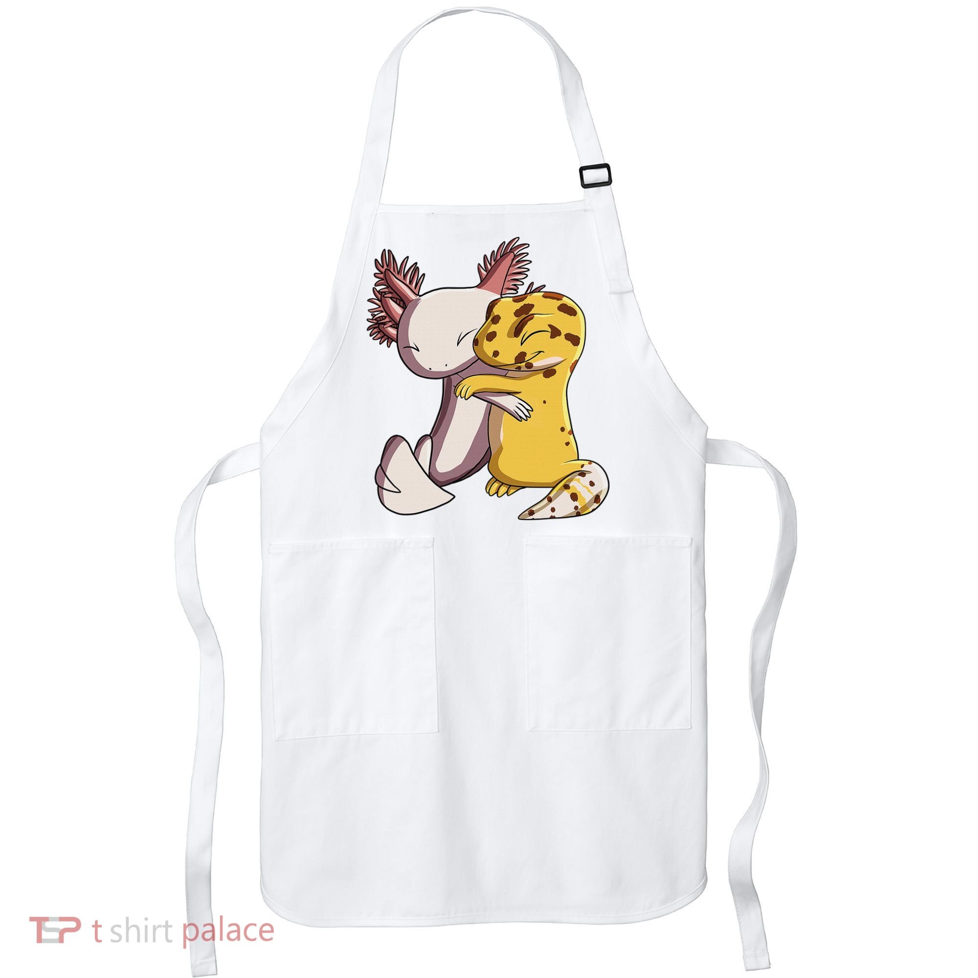 Cute Kawaii Leopard Gecko Hugging Axolotl Funny Apron
