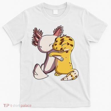 Cute Kawaii Leopard Gecko Hugging Axolotl Funny T-Shirt