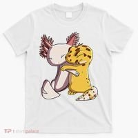 Cute Kawaii Leopard Gecko Hugging Axolotl Funny T-Shirt thumb 0