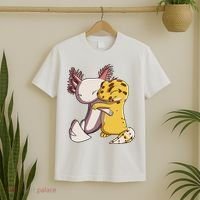 Cute Kawaii Leopard Gecko Hugging Axolotl Funny T-Shirt thumb 2