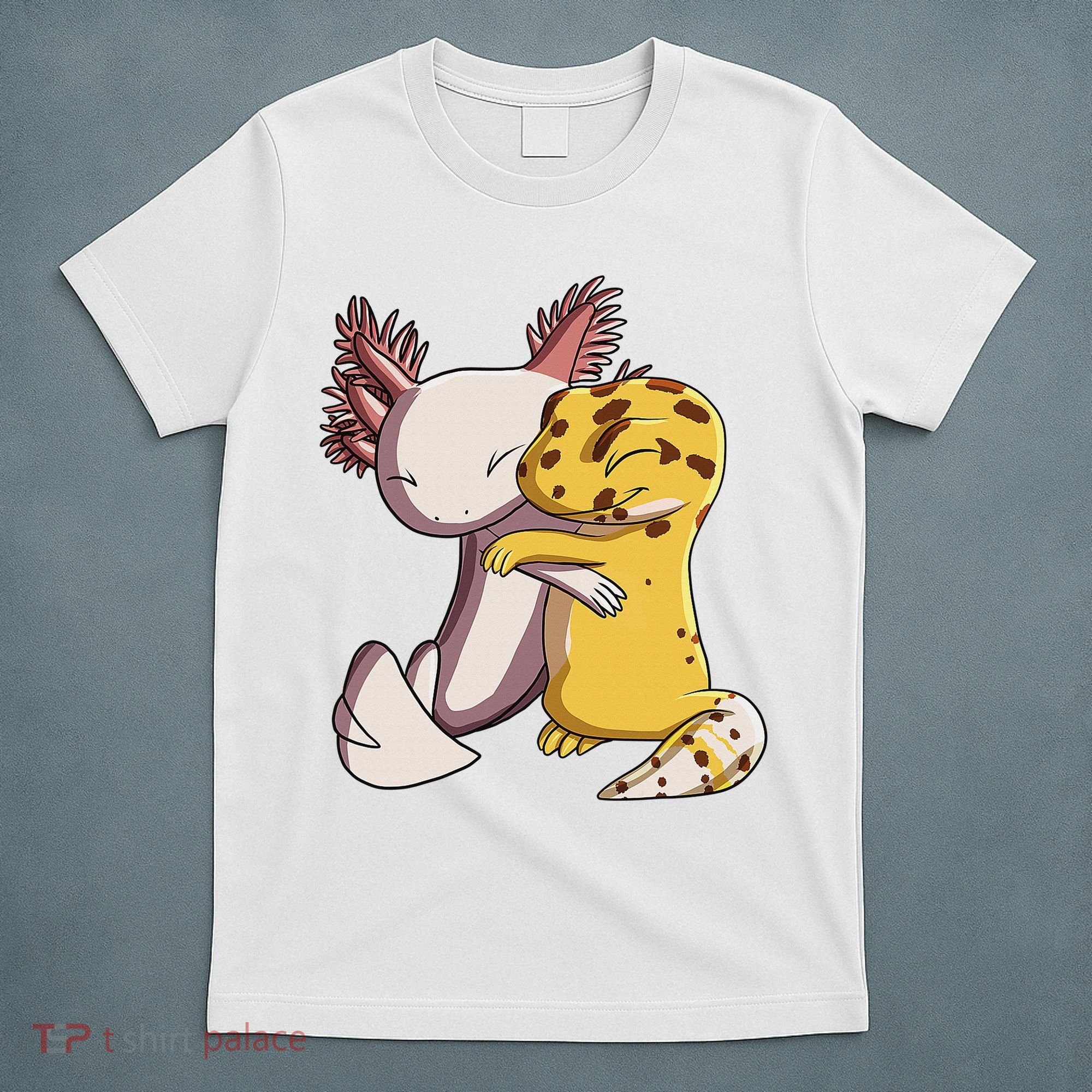 Cute Kawaii Leopard Gecko Hugging Axolotl Funny T-Shirt