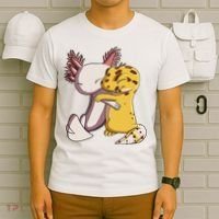 Cute Kawaii Leopard Gecko Hugging Axolotl Funny T-Shirt thumb 6