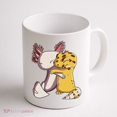 Cute Kawaii Leopard Gecko Hugging Axolotl Funny Coffee Mug back