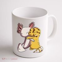 Cute Kawaii Leopard Gecko Hugging Axolotl Funny Coffee Mug thumb 1