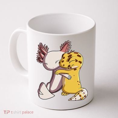 Cute Kawaii Leopard Gecko Hugging Axolotl Funny Coffee Mug