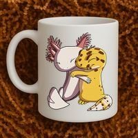 Cute Kawaii Leopard Gecko Hugging Axolotl Funny Coffee Mug thumb 2