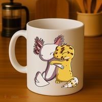 Cute Kawaii Leopard Gecko Hugging Axolotl Funny Coffee Mug thumb 4