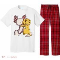 Cute Kawaii Leopard Gecko Hugging Axolotl Funny Pajama Set thumb 0