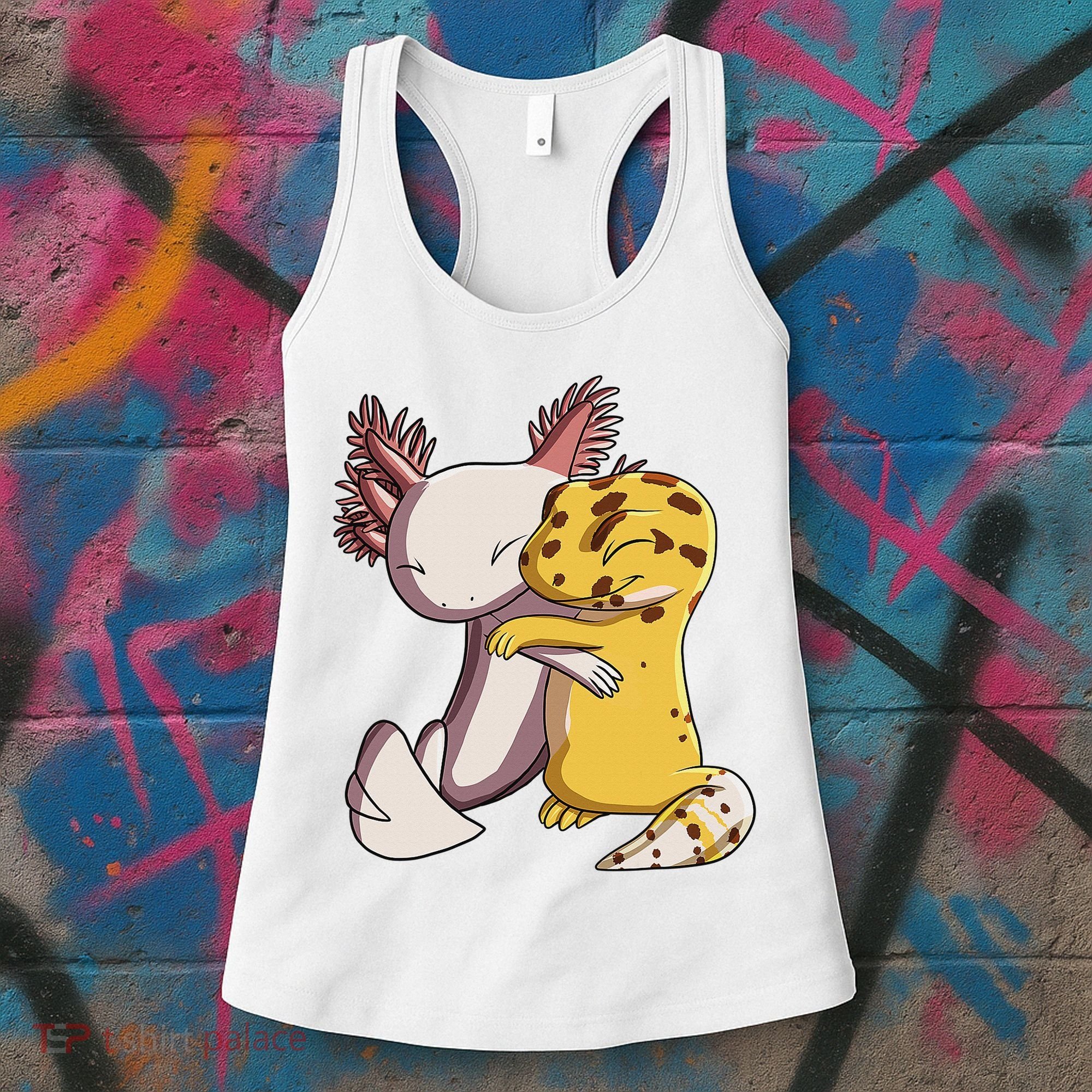 Cute Kawaii Leopard Gecko Hugging Axolotl Funny Women's Tank Top