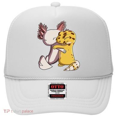 Cute Kawaii Leopard Gecko Hugging Axolotl Funny Hat