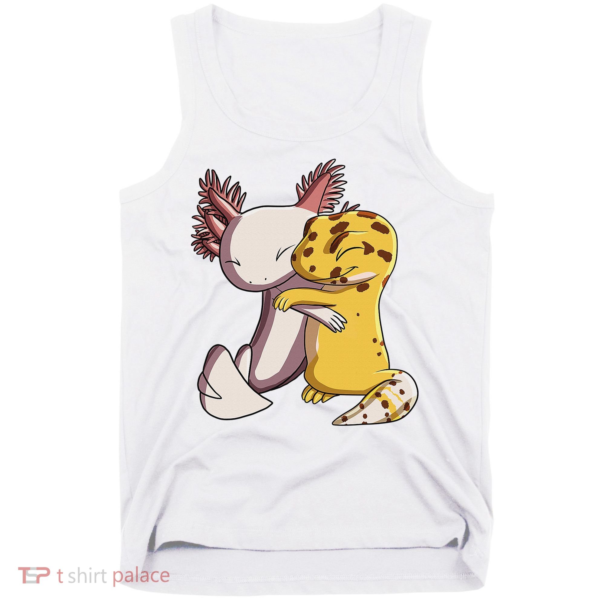 Cute Kawaii Leopard Gecko Hugging Axolotl Funny Tank Top