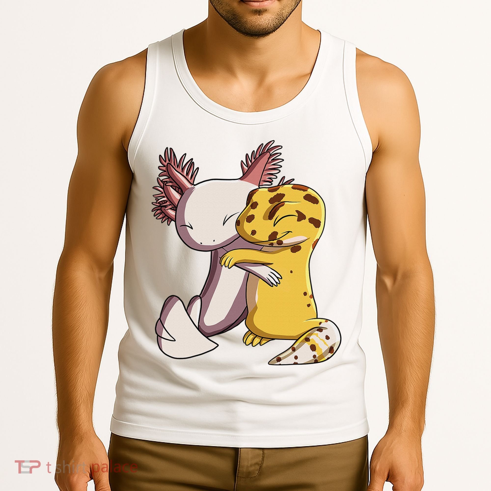 Cute Kawaii Leopard Gecko Hugging Axolotl Funny Tank Top