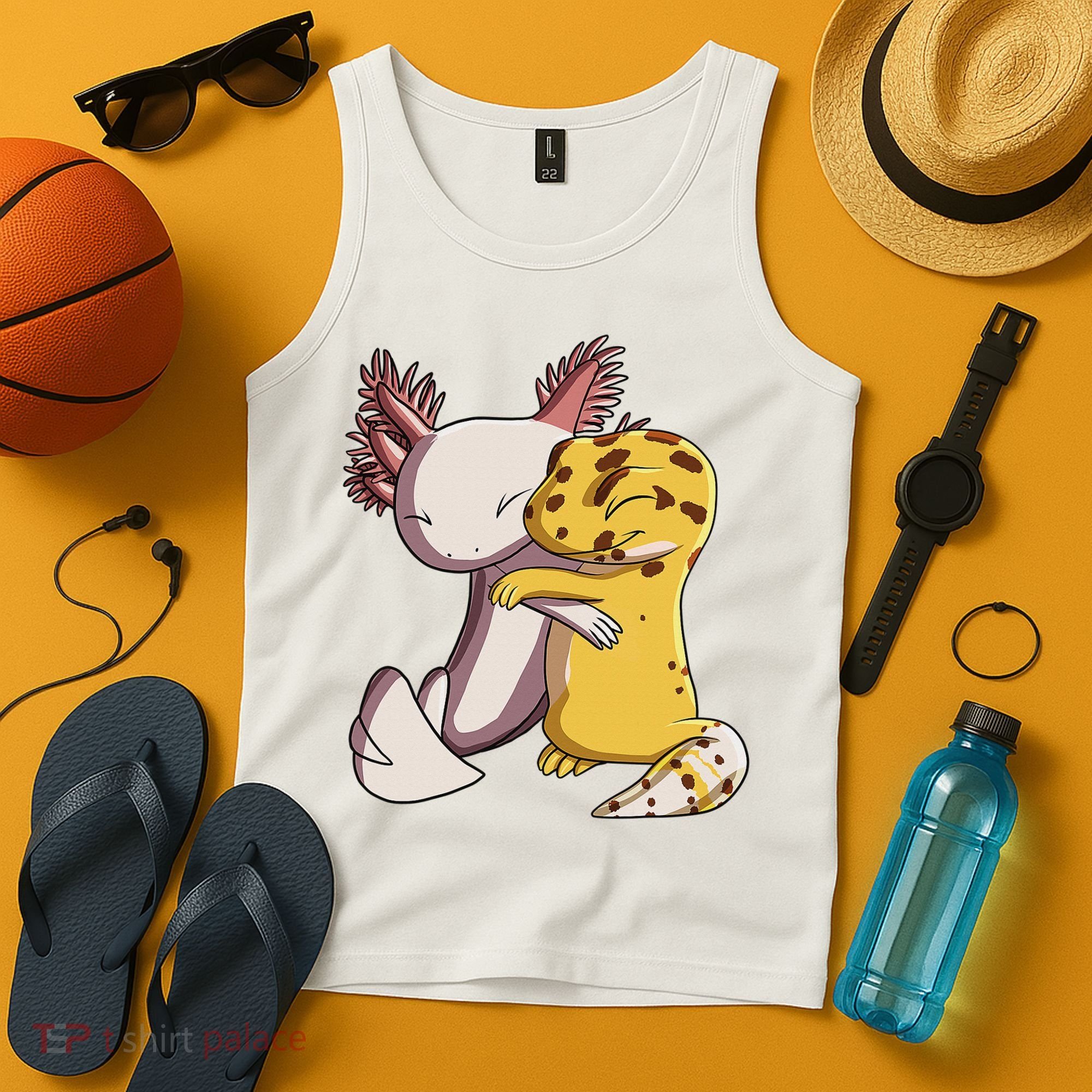 Cute Kawaii Leopard Gecko Hugging Axolotl Funny Tank Top