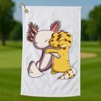 Cute Kawaii Leopard Gecko Hugging Axolotl Funny Golf Towel thumb 1