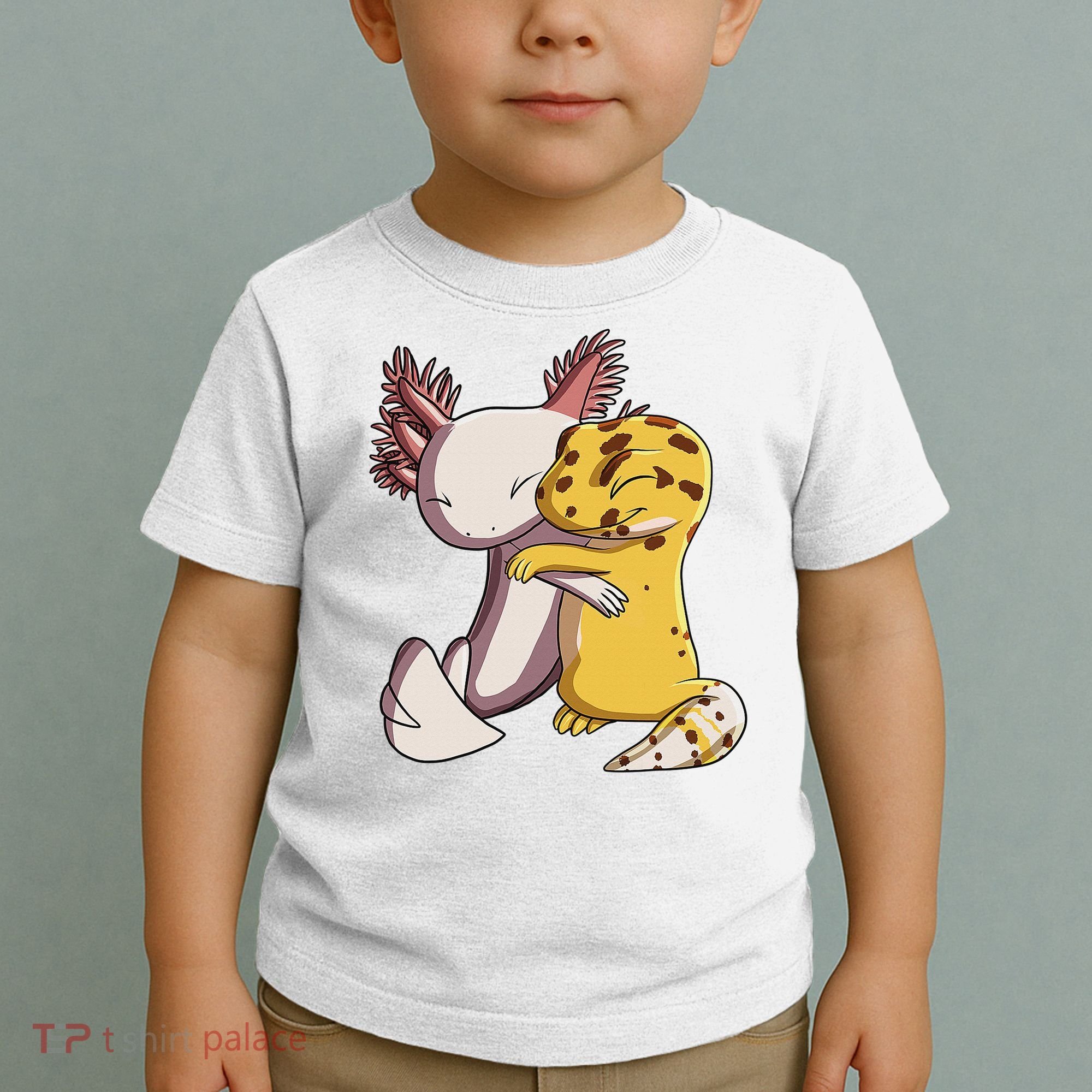 Cute Kawaii Leopard Gecko Hugging Axolotl Funny Toddler T-Shirt