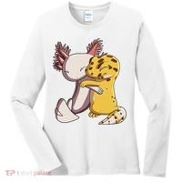 Cute Kawaii Leopard Gecko Hugging Axolotl Funny Women's Long Sleeve Shirt thumb 0
