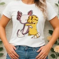 Cute Kawaii Leopard Gecko Hugging Axolotl Funny Women's T-Shirt thumb 2