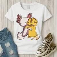 Cute Kawaii Leopard Gecko Hugging Axolotl Funny Women's T-Shirt thumb 3