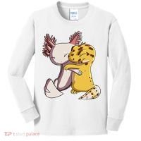 Cute Kawaii Leopard Gecko Hugging Axolotl Funny Kids Long Sleeve Shirt thumb 0
