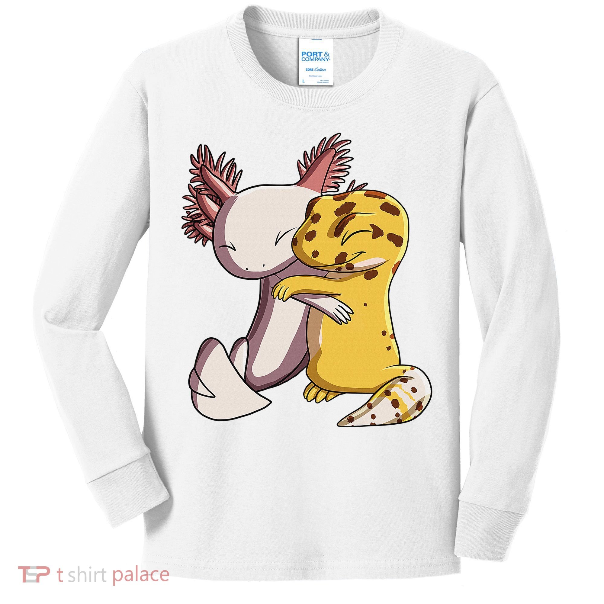 Cute Kawaii Leopard Gecko Hugging Axolotl Funny Kids Long Sleeve Shirt