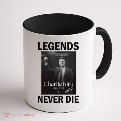 Charlie Kirk Legends Never Die Signature Coffee Mug back