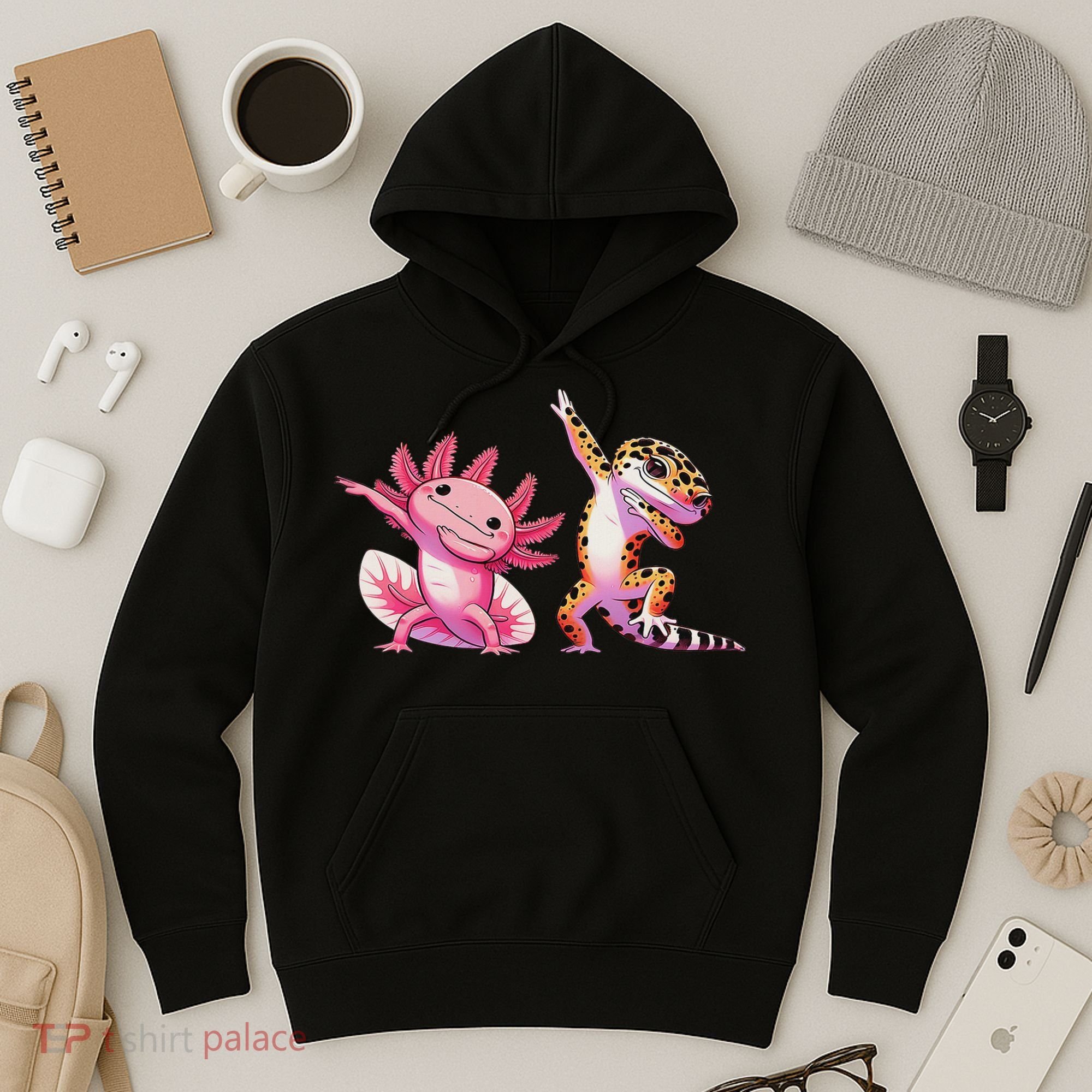 Cute Kawaii Leopard Gecko Dabbing Axolotl Friends Hoodie
