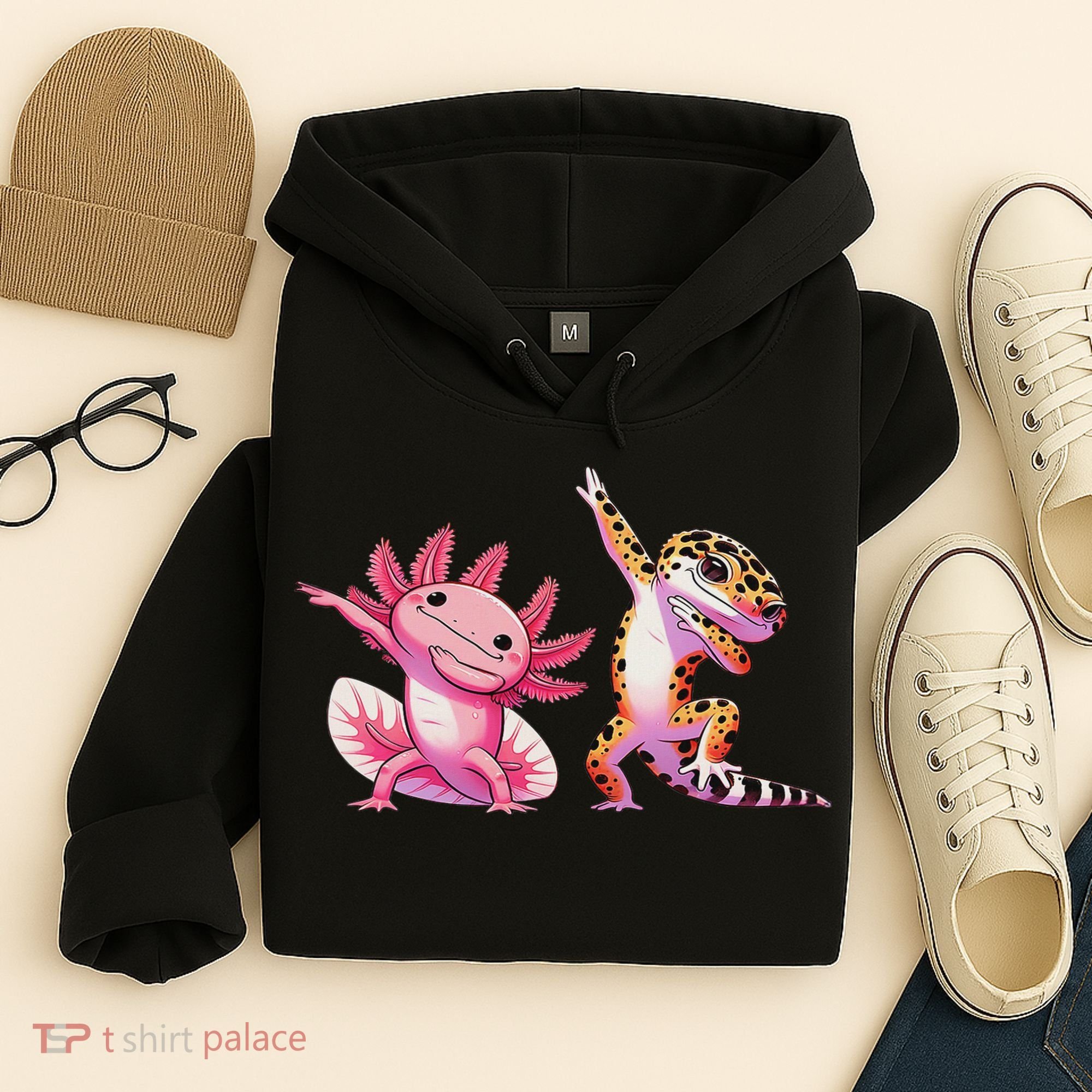 Cute Kawaii Leopard Gecko Dabbing Axolotl Friends Hoodie