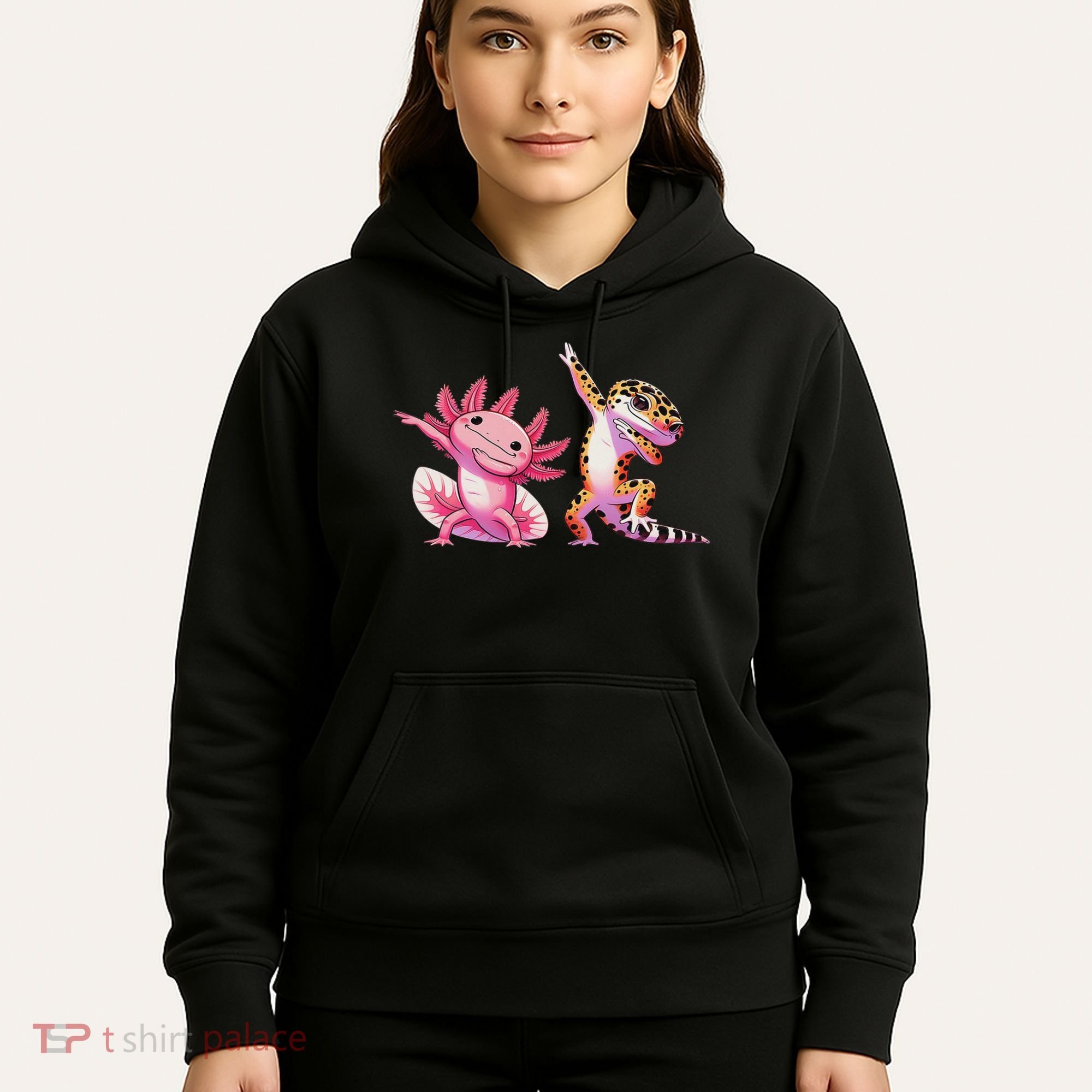 Cute Kawaii Leopard Gecko Dabbing Axolotl Friends Hoodie
