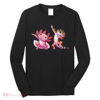 Cute Kawaii Leopard Gecko Dabbing Axolotl Friends Long Sleeve Shirt thumb 0
