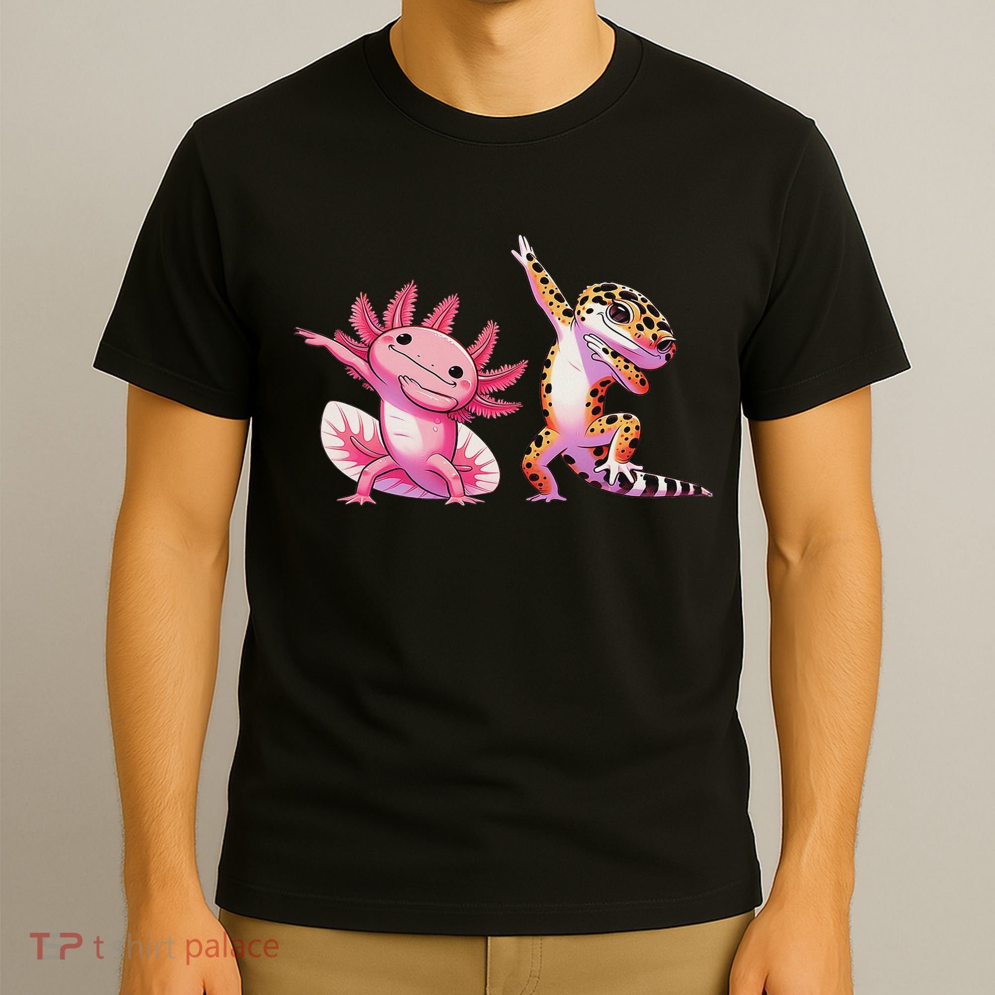 Cute Kawaii Leopard Gecko Dabbing Axolotl Friends T-Shirt