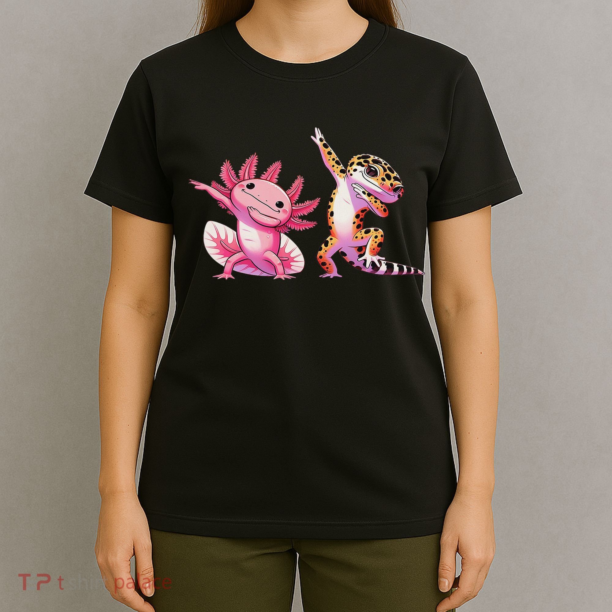 Cute Kawaii Leopard Gecko Dabbing Axolotl Friends T-Shirt