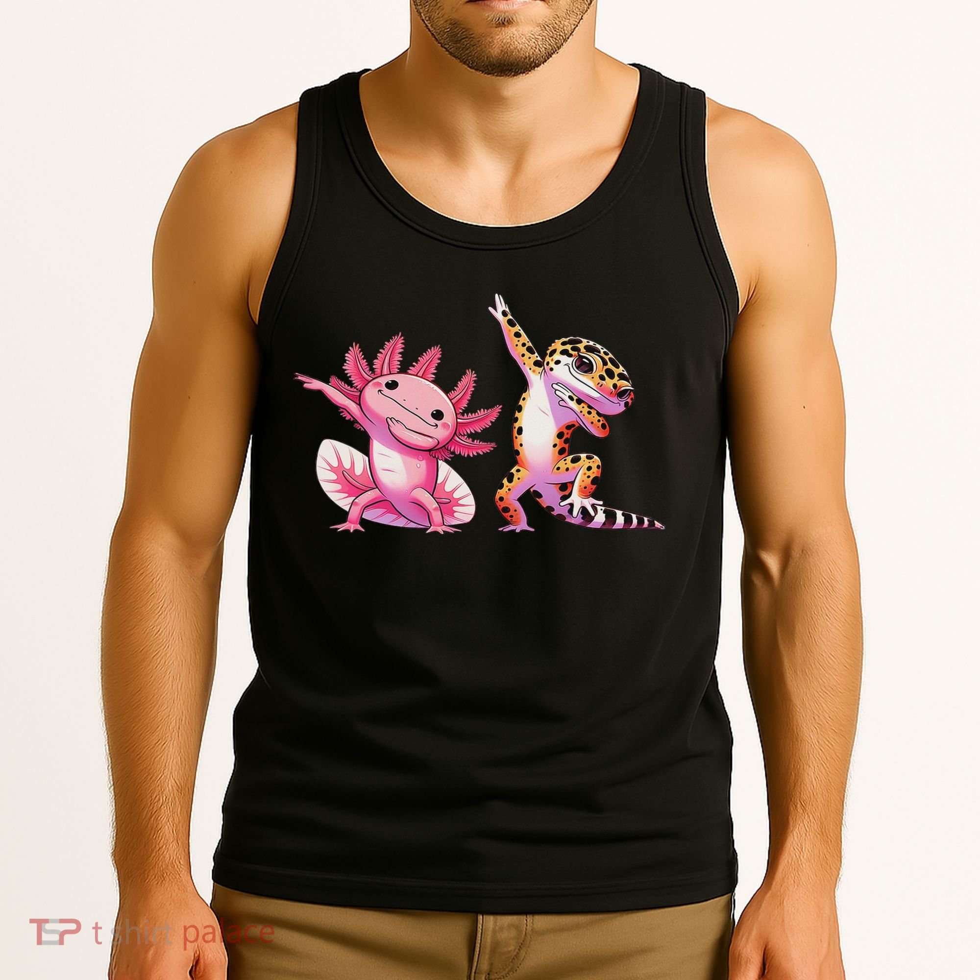 Cute Kawaii Leopard Gecko Dabbing Axolotl Friends Tank Top
