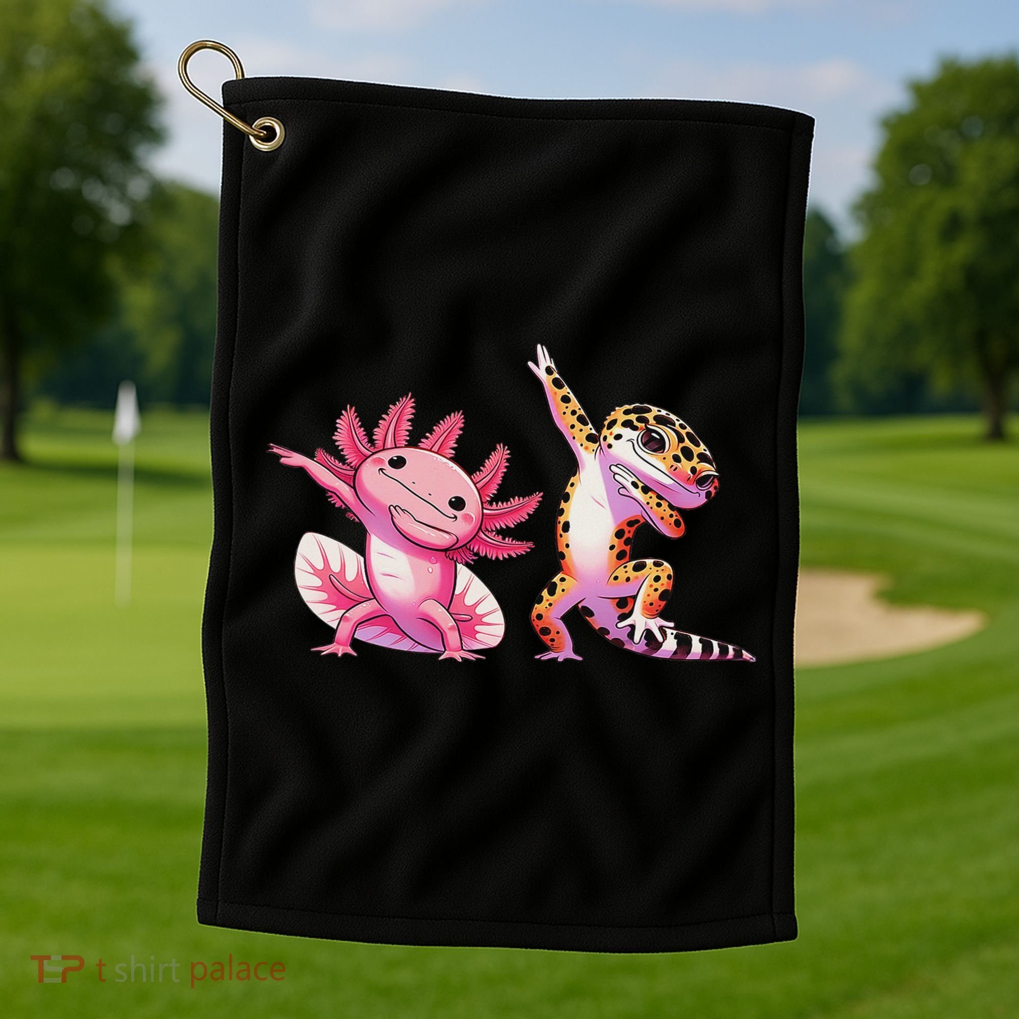 Cute Kawaii Leopard Gecko Dabbing Axolotl Friends Golf Towel