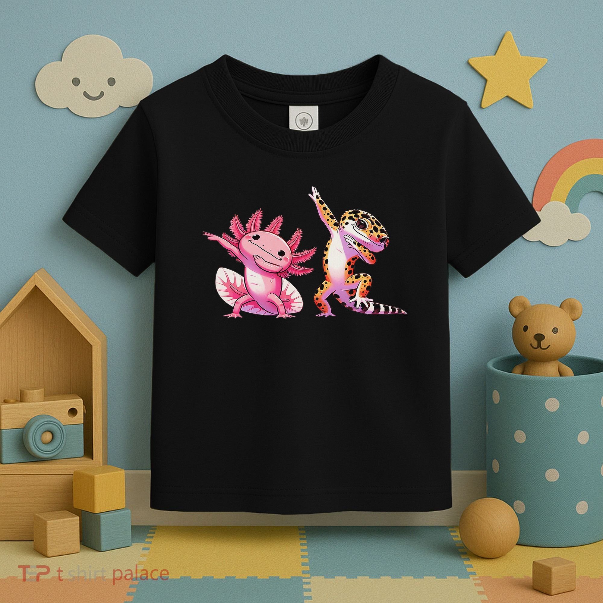 Cute Kawaii Leopard Gecko Dabbing Axolotl Friends Toddler T-Shirt
