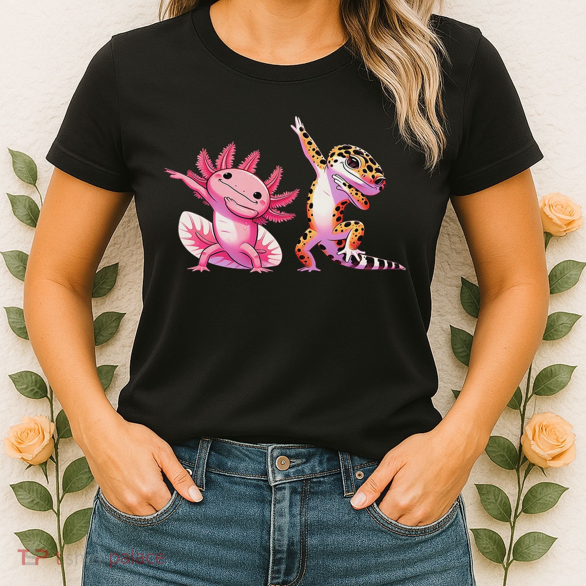 Cute Kawaii Leopard Gecko Dabbing Axolotl Friends Women's T-Shirt