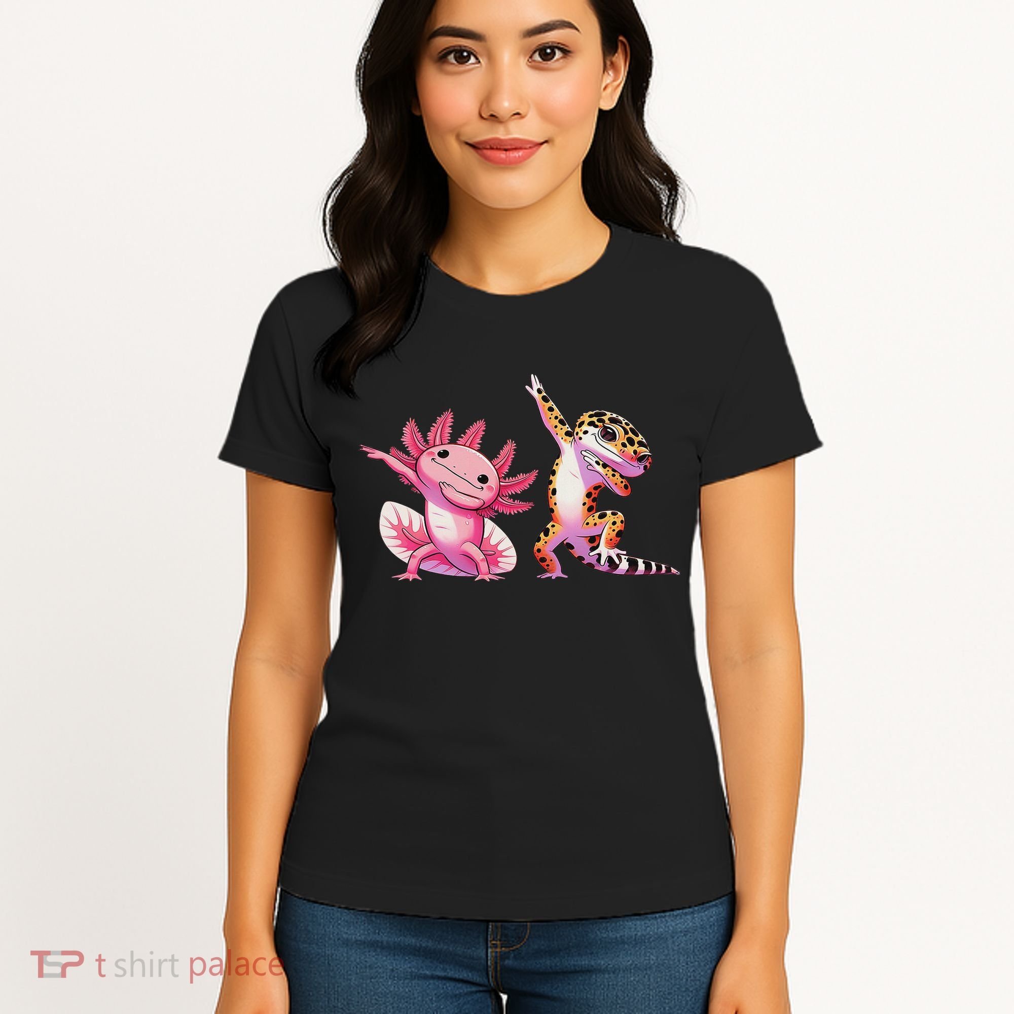 Cute Kawaii Leopard Gecko Dabbing Axolotl Friends Women's T-Shirt