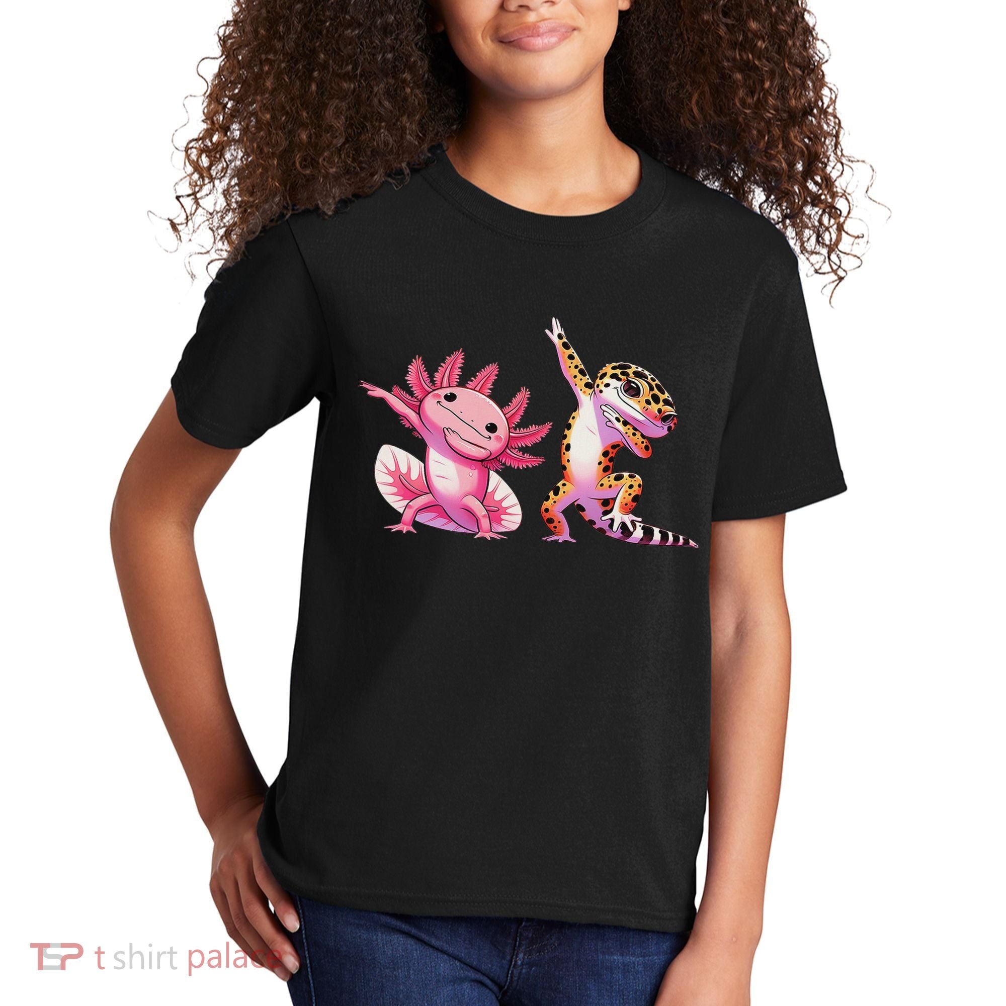 Cute Kawaii Leopard Gecko Dabbing Axolotl Friends Kids T-Shirt
