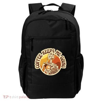 Coffee Keeps Me Going Skeleton Retro Sunset Backpack