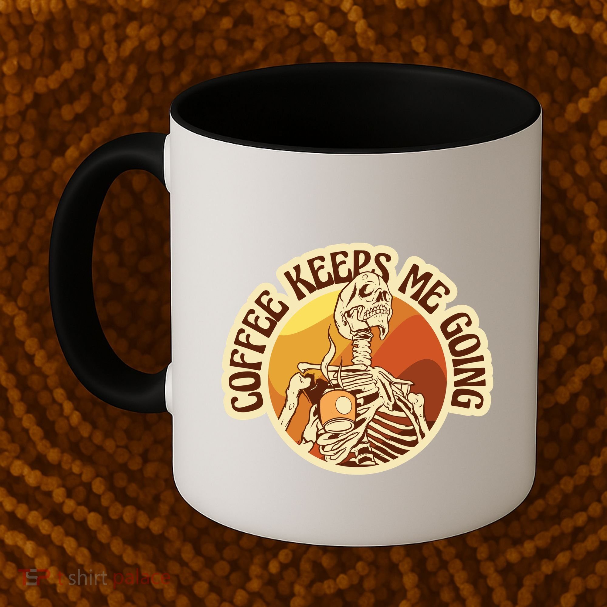 Coffee Keeps Me Going Skeleton Retro Sunset Coffee Mug