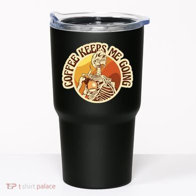 Coffee Keeps Me Going Skeleton Retro Sunset Tumbler
