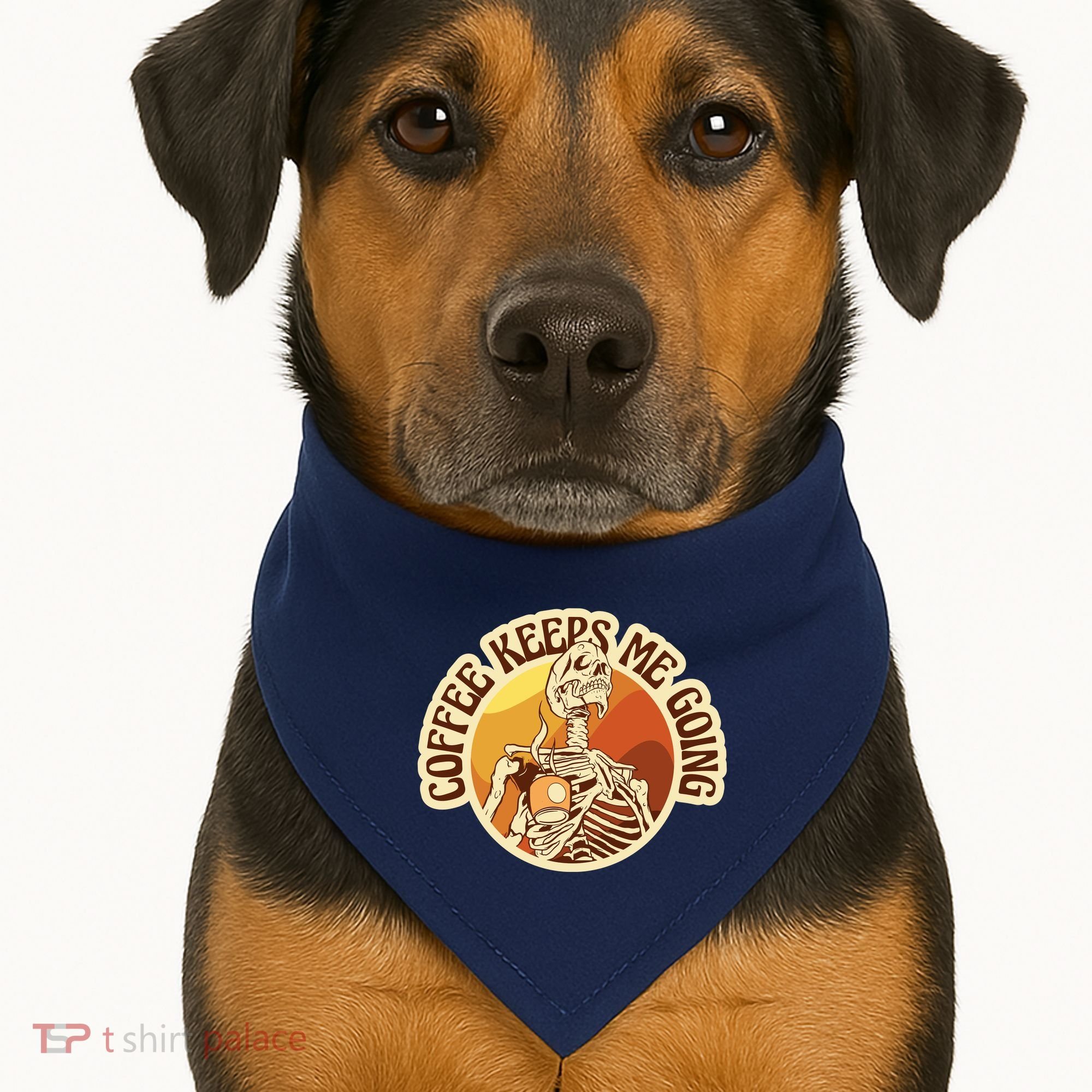Coffee Keeps Me Going Skeleton Retro Sunset USA-Made Doggie Bandana