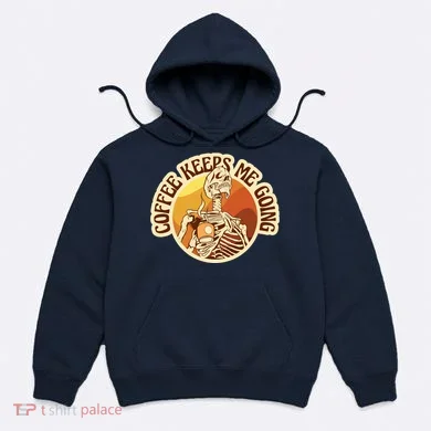 Coffee Keeps Me Going Skeleton Retro Sunset Hoodie