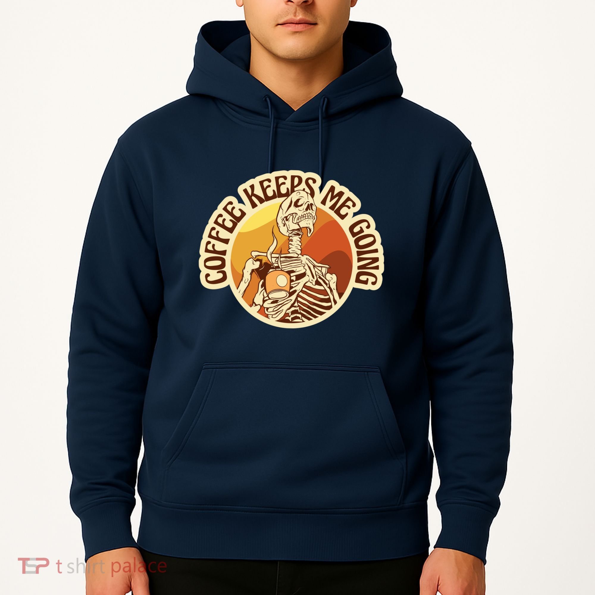 Coffee Keeps Me Going Skeleton Retro Sunset Hoodie