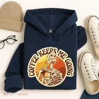 Coffee Keeps Me Going Skeleton Retro Sunset Hoodie thumb 4